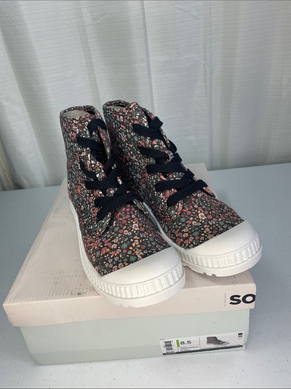 SO Floral High-Top Sneakers - Black with Pink Accents